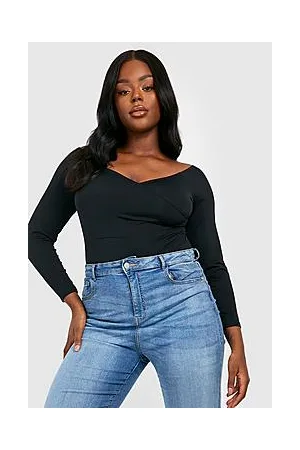 Boohoo Plus Slinky Off Shoulder Wrap Bodysuit