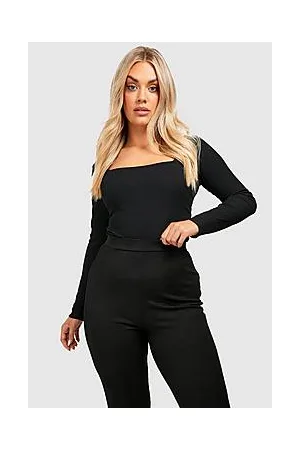 Boohoo Plus Ribbed Square Neck Long Sleeved Bodysuit