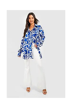 Boohoo Abstract Satin Longline Relaxed Fit Shirt