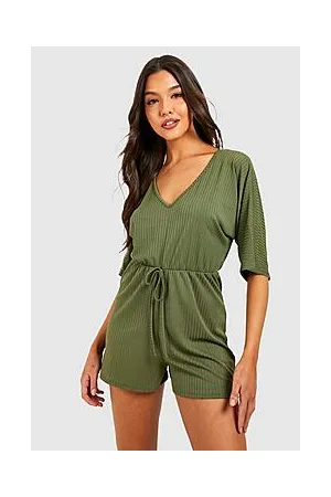 Boohoo Flared Sleeve Rib Playsuit