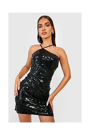 Boohoo Sequin Damask Strappy Asymmetric Mini Party Dress