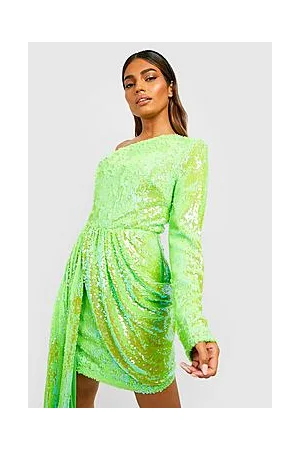Boohoo Sequin Drape One Shoulder Mini Party Dress