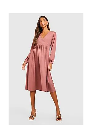 Boohoo Long Sleeve Wrap Midi Dress