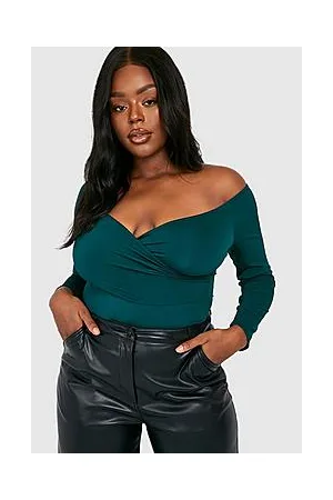 Boohoo Plus Slinky Off Shoulder Wrap Bodysuit