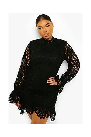 Boohoo Plus Lace High Neck Ruffle Mini Dress