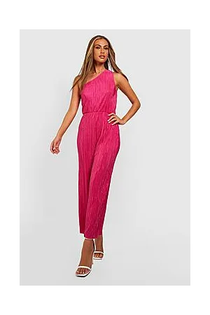 Boohoo Plisse One Shoulder Jumpsuit