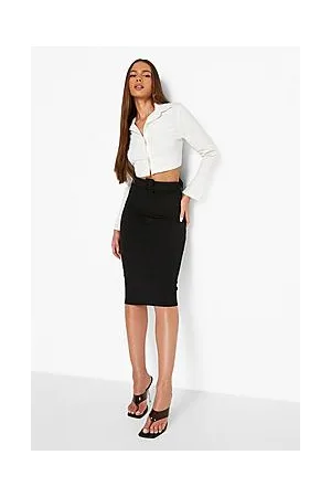 Boohoo Self Belt Crepe Midi Skirt