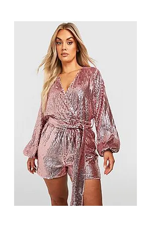 Boohoo Plus Velvet Sequin Tie Waist Playsuit