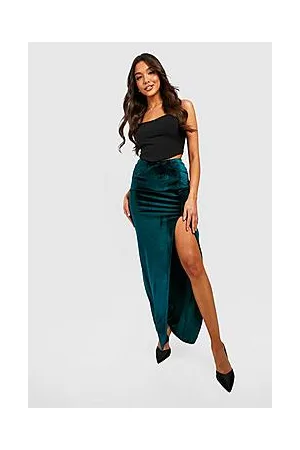 Boohoo Velvet Knotted High Split Maxi Skirt