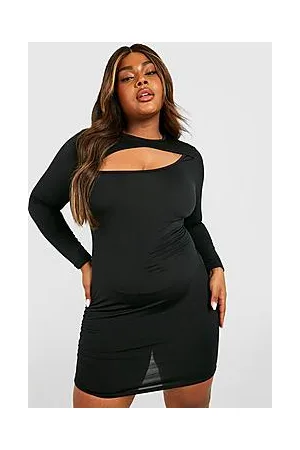 Boohoo Plus Slinky Long Sleeve Cut Out Bodycon Dress