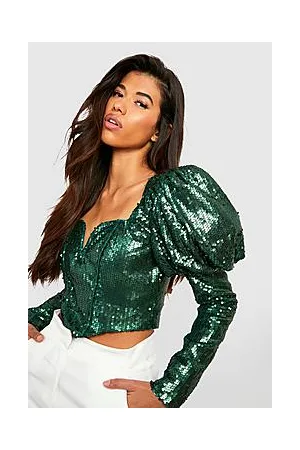 Boohoo Tall Sequin Corset Puff Sleeve Top