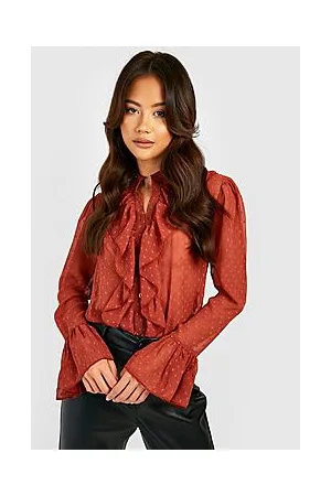 Boohoo Dobby Mesh Ruffle Blouse