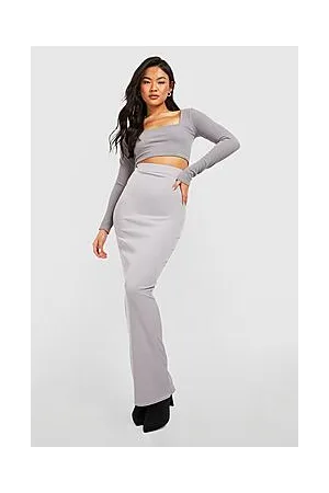Boohoo Basic Ribbed Floor Length Maxi Skirt