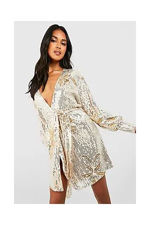 Boohoo Floral Sequin Tie Wrap Mini Party Dress