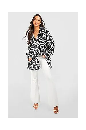 Boohoo Abstract Satin Longline Relaxed Fit Shirt