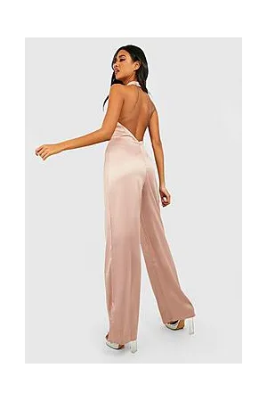 Boohoo Chain Detail Satin Wide Leg Jumpsuit
