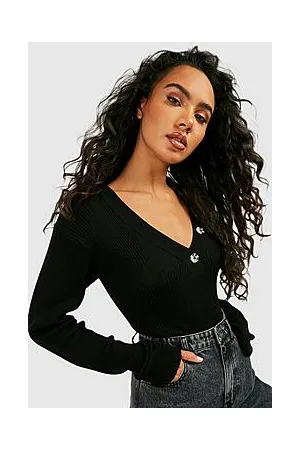 Boohoo Knitted V Neck Bodysuit With Button Detail