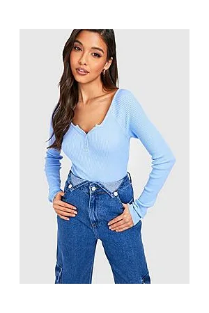 Boohoo Deep V Knitted Bodysuit With Button Detail