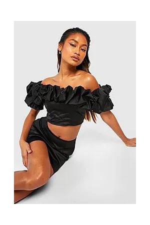 Boohoo Satin Volume Bardot Crop
