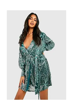 Boohoo Floral Sequin Tie Wrap Mini Party Dress