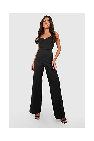 Boohoo Bengaline Metallic Bandeau Flare Jumpsuit