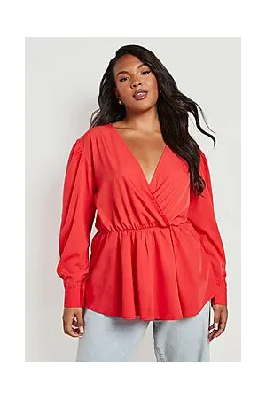 Boohoo Plus Peplum Wrap Long Sleeve Blouse