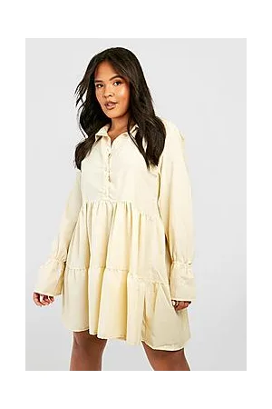 Boohoo Plus Poplin Tiered Shirt Dress