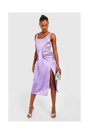 Boohoo Tall Satin Scoop Neck Split Midi Dress