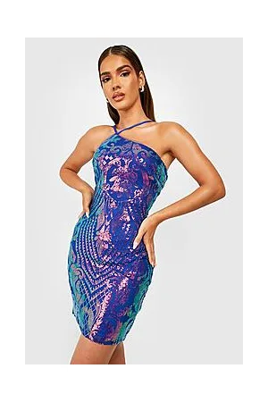 Boohoo Sequin Damask Strappy Asymmetric Mini Party Dress