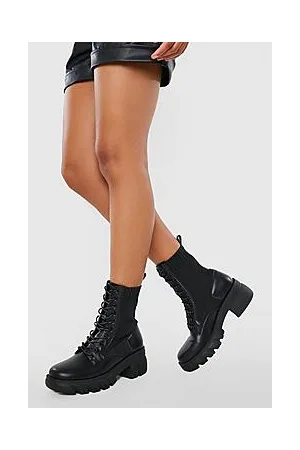 Boohoo Knit Detail Chunky Sole Lace Up Hiker Boots