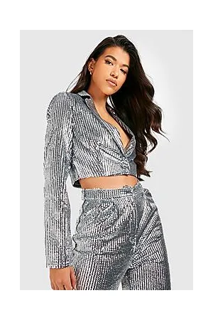 Boohoo Tall Sequin Cropped Blazer