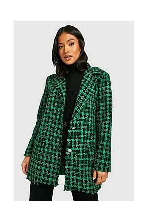 Boohoo Petite Longline Boucle Gold Button Blazer