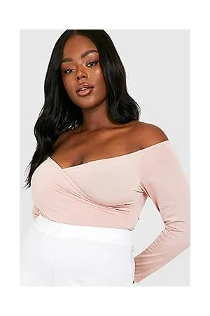 Boohoo Plus Slinky Off Shoulder Wrap Bodysuit