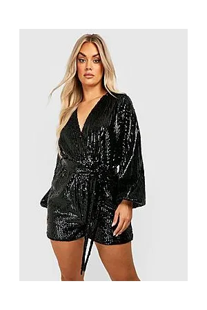 Boohoo Plus Velvet Sequin Tie Waist Playsuit