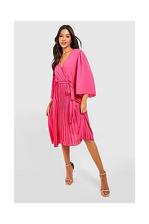 Boohoo Pleated Chiffon Flare Sleeve Midi Dress