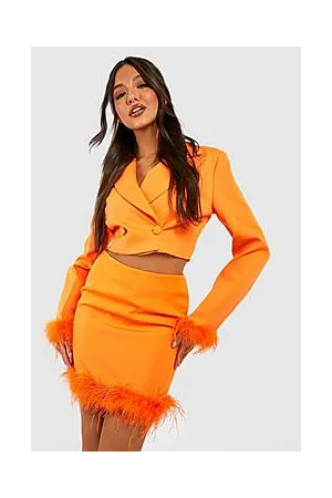 Boohoo Feather Hem Tailored Mini Skirt