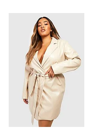 Boohoo Plus Belted Faux PU Leather Blazer Dress