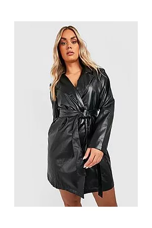 Boohoo Plus Belted Faux PU Leather Blazer Dress