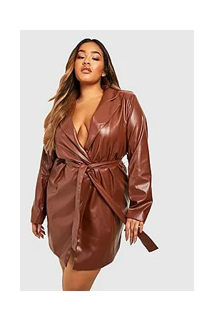 Boohoo Plus Belted Faux PU Leather Blazer Dress