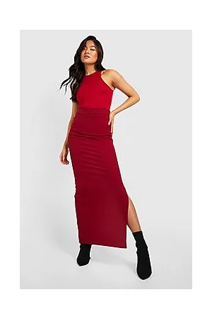 Boohoo Basic Ribbed High Waisted Split Maxi Skirt