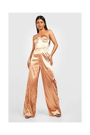 Boohoo Satin Diamante Bandeau Jumpsuit