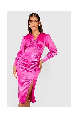 Boohoo Satin Corset Puff Sleeve Midi Dress