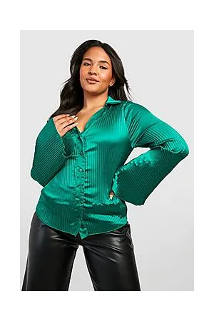 Boohoo Plus Satin Plisse Flare Sleeve Shirt