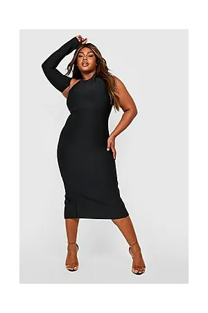 Boohoo Plus Premium Bandage One Shoulder Midi Dress