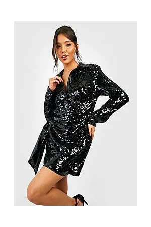Boohoo Sequin Drape Shirt Party Dress