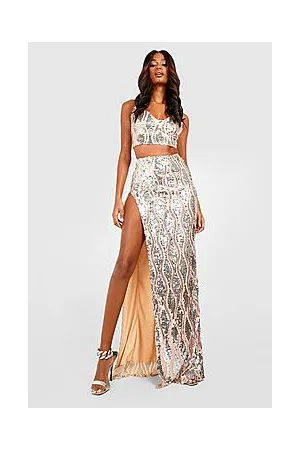 Boohoo Multi Sequin Thigh Split Maxi Skirt