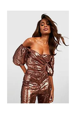 Boohoo Matte Sequin Bardot Crop