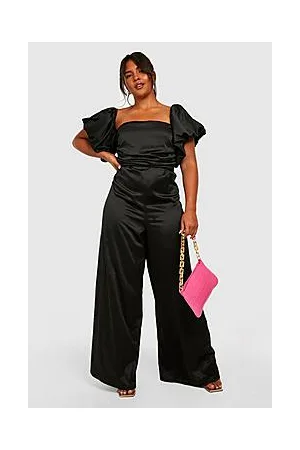 Boohoo Plus Satin Puff Sleeve Wide Leg Jumpsuit