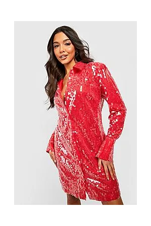 Boohoo Sequin Split Cuff Power Shoulder Shirt Party Dress