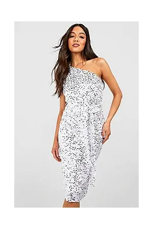 Boohoo Velvet Sequin Asymmetric Belted Midi Party Dress